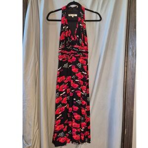Evan-Picone Dress Womens 4 Black Red Floral Poppy Sleeveless Midi Dress